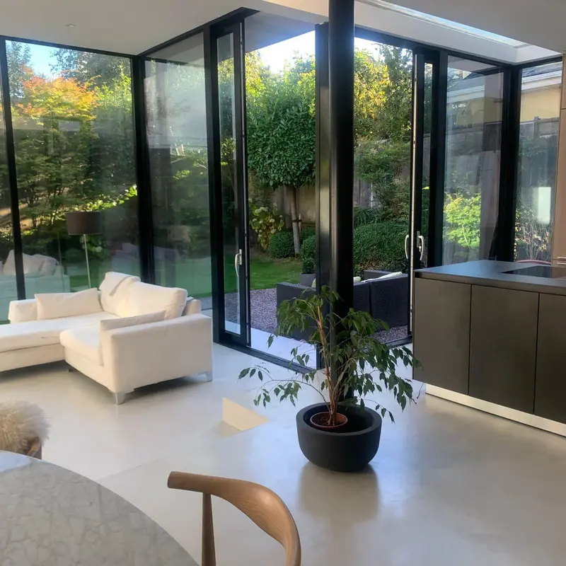 Microcement kitchen countertop with durable sealed surface