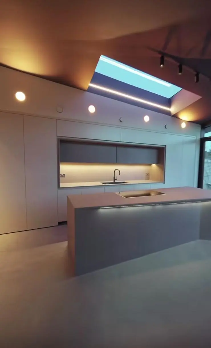 Microcement living space with polished concrete aesthetic